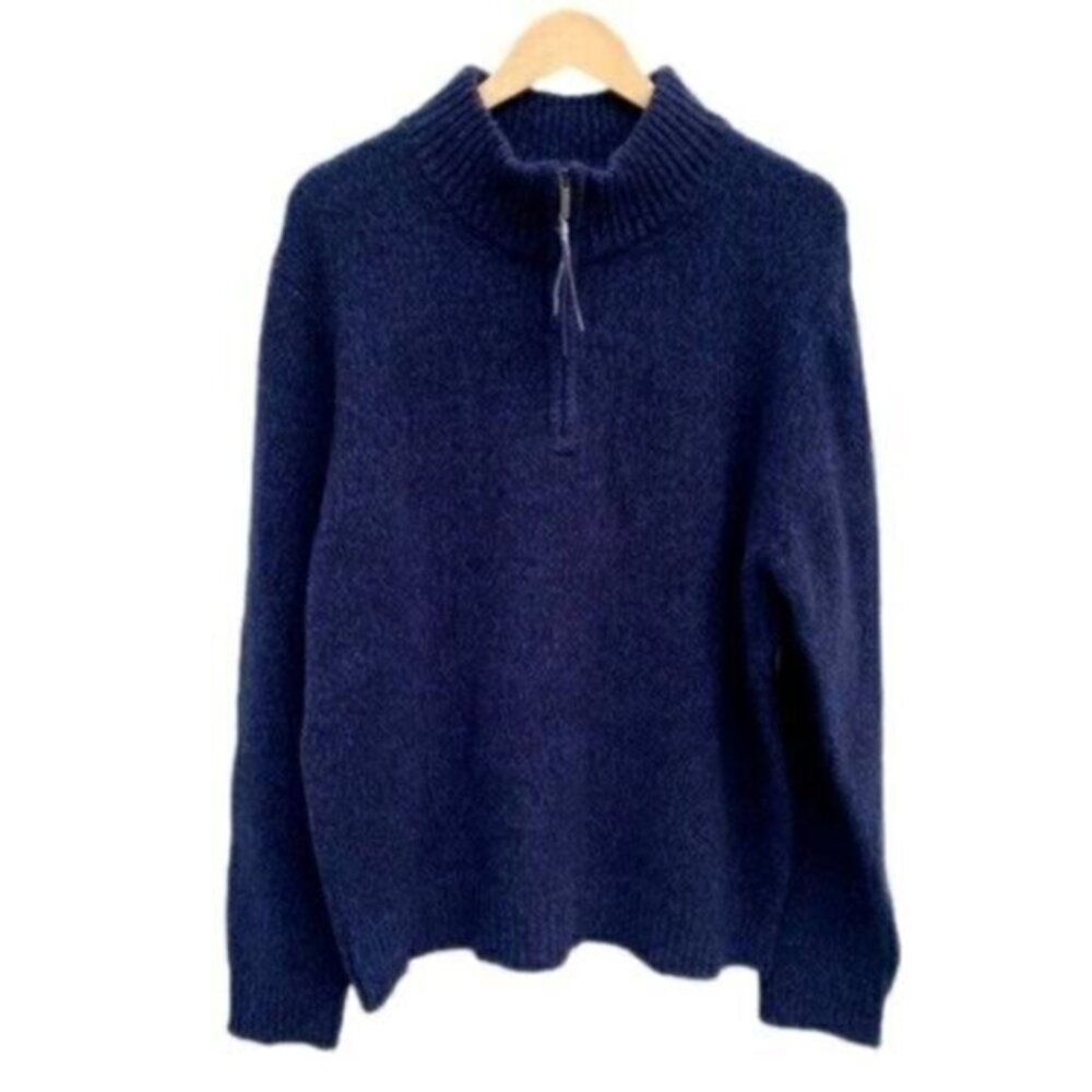 Bloomingdale's Navy Blue Merino Wool Half Zip Pullover Sweater